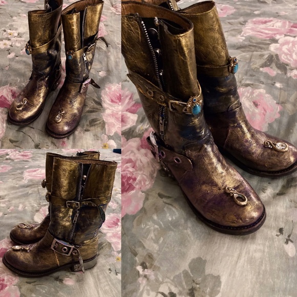 Customed Bronze & Blue Moto Leather Boots
